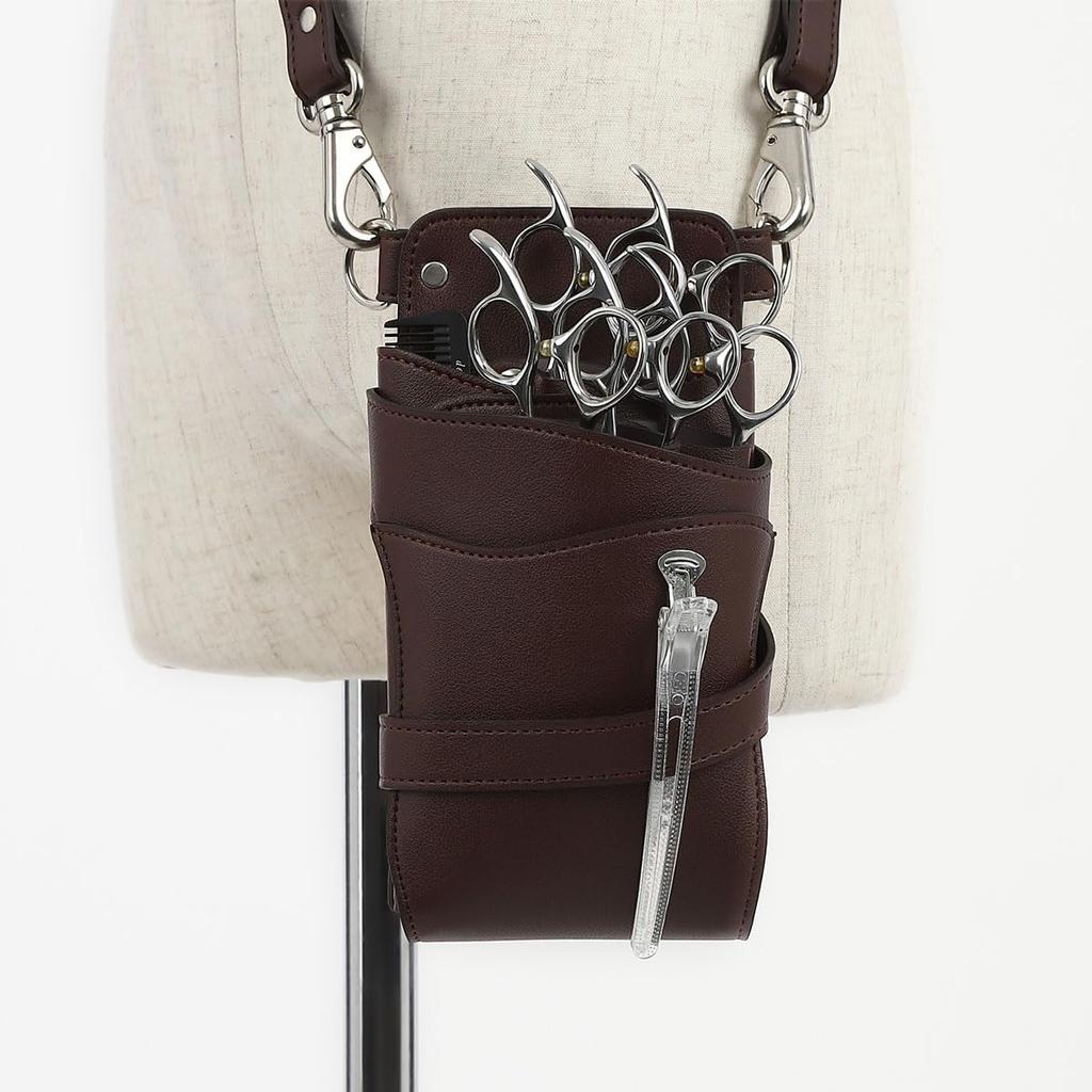 DP Prato 004 Scissor Case with Large Capacity Silver Holds Trimmer [deeds] No. Pocket, Brown, Hardware, 0-5 Scissors, Hairdresser,