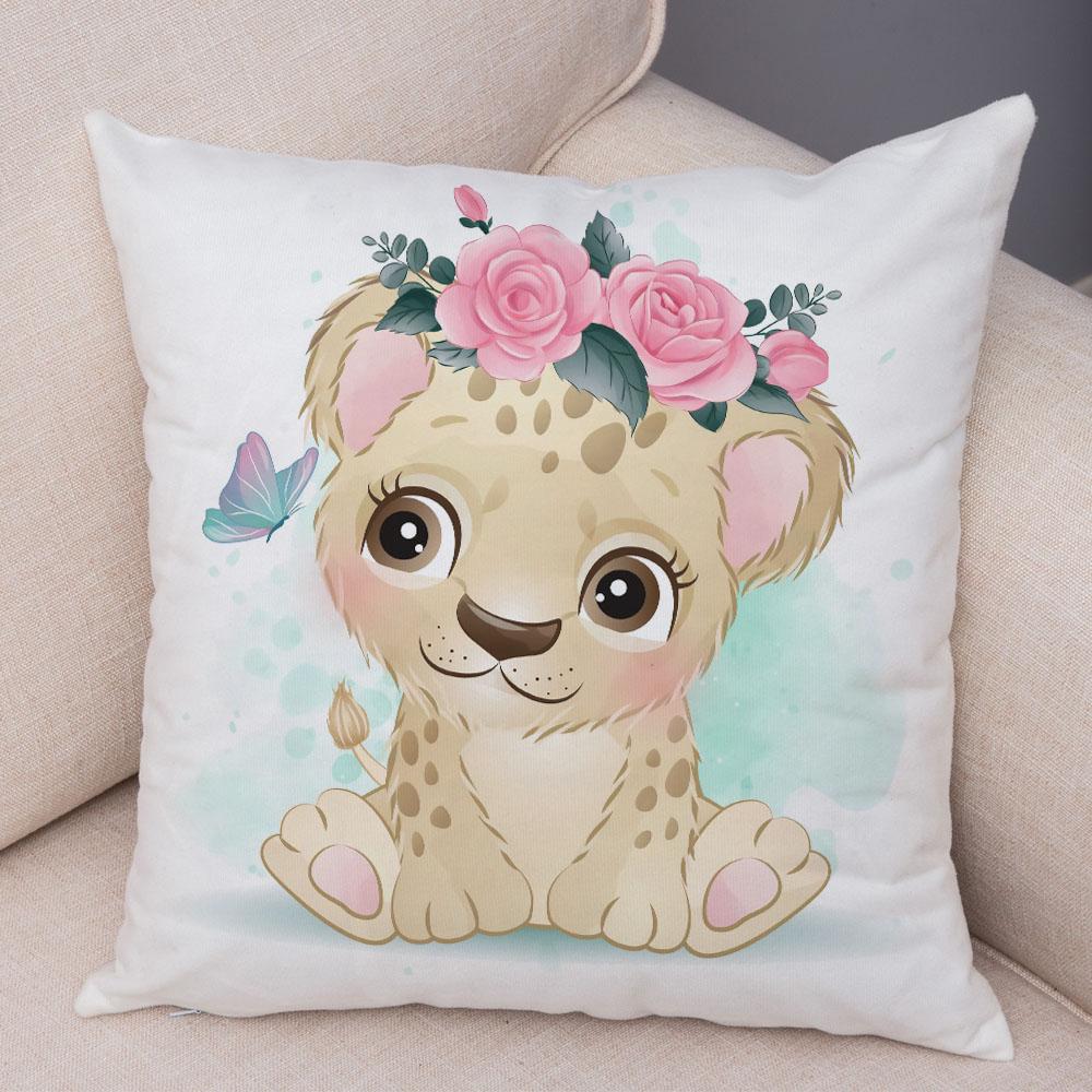 45x45cm Søt Giraffe Løve Ku Putetrekk Dekorativ tegneserie Dyretrykk Putetrekk Barnerom Sofa Hjem Putetrekk