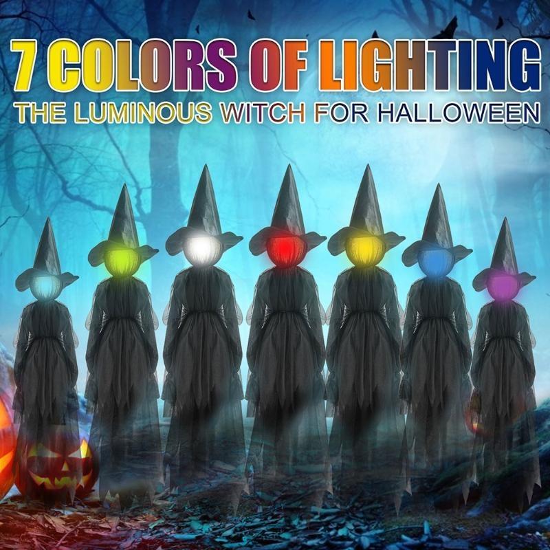 K1AE Halloween Decorations Outdoor Large Light Up Holding Hands Screaming Witches Scary Decor for Home Outside Yard Lawn Garden