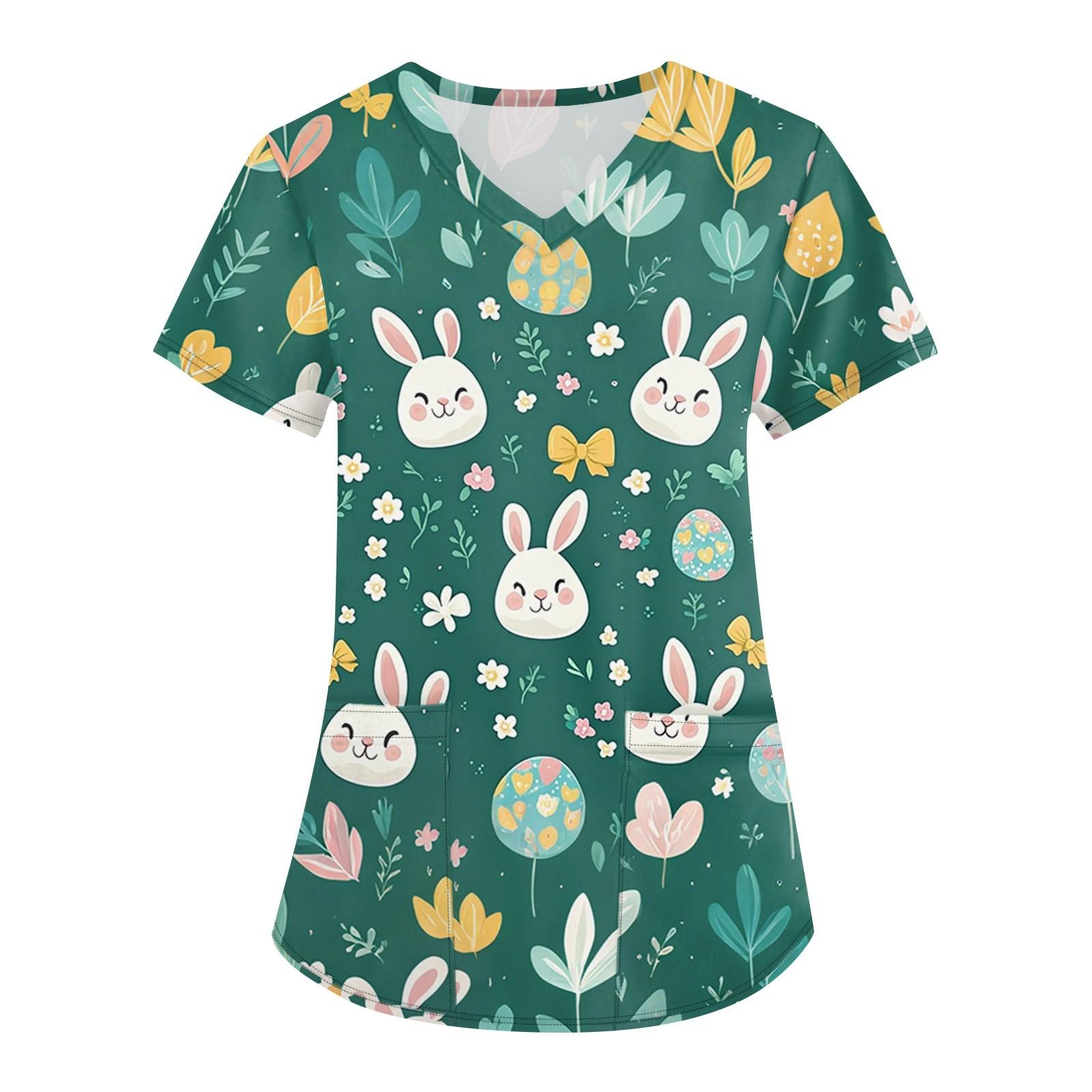 

Женская мода с v-образным вырезом, короткими рукавами и карманами, топы с принтом XL