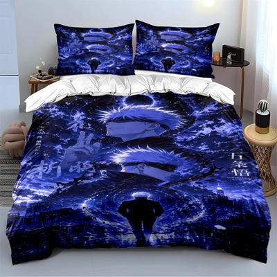 Anime-inspiriertes Bettwäsche-Set mit blauem Design Bettwäsche-Set (1 Bettbezug, 2 Kissenbezüge, Bettdecke nicht enthalten)