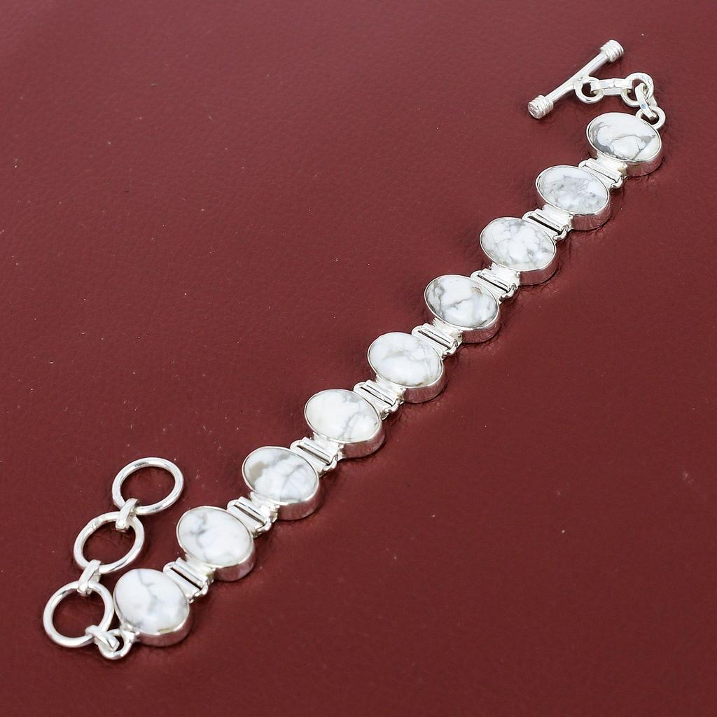 Howlite Bracelet Handmade Gemstone Bracelet 925 Sterling Silver Bracelet Adjustable Chain Bracelet Gifts For Him Beautiful Howlite Jewelry