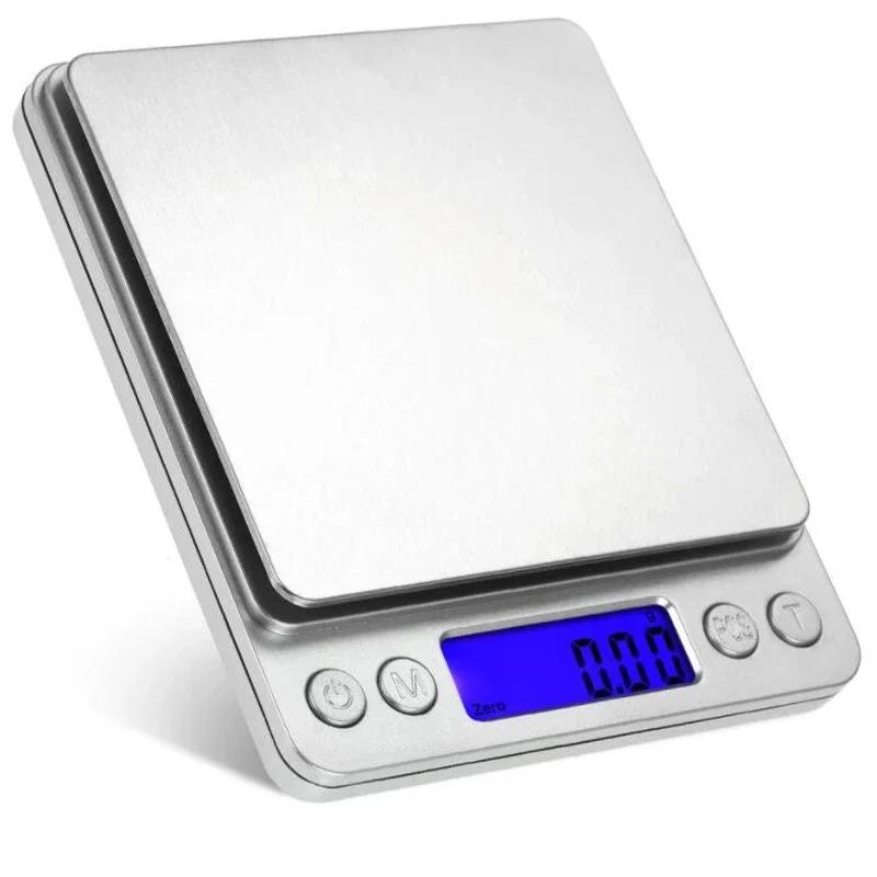 Pocket Digital Scale Electronic Weight Scales 3kg 0.1g / 500g 0.01g Jewelry Scale Food Kitchen Balance Silver With 2 Tray