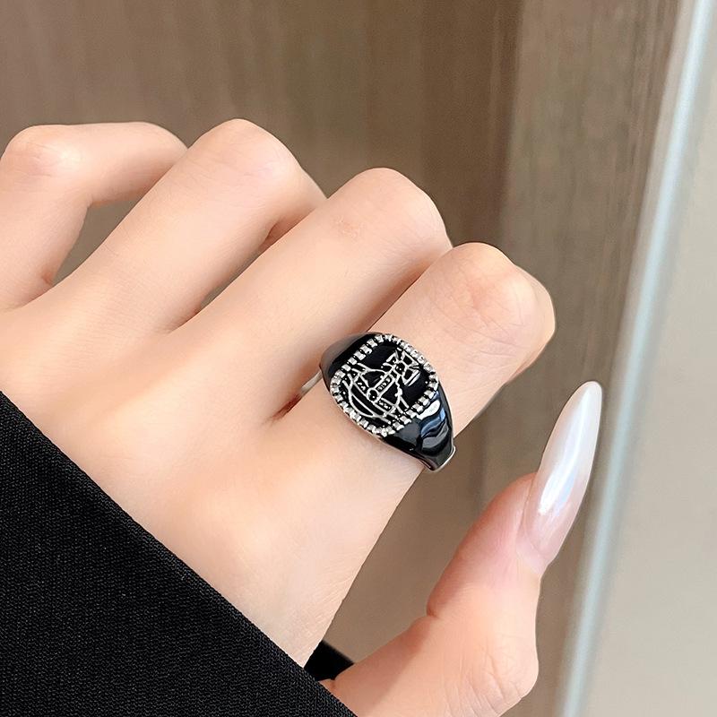 Панк Холодный Ветер Ретро Сатурн Средневековое Кольцо Планета Нишевый Дизайн Мода Черная Планета Любви Кольцо Женское