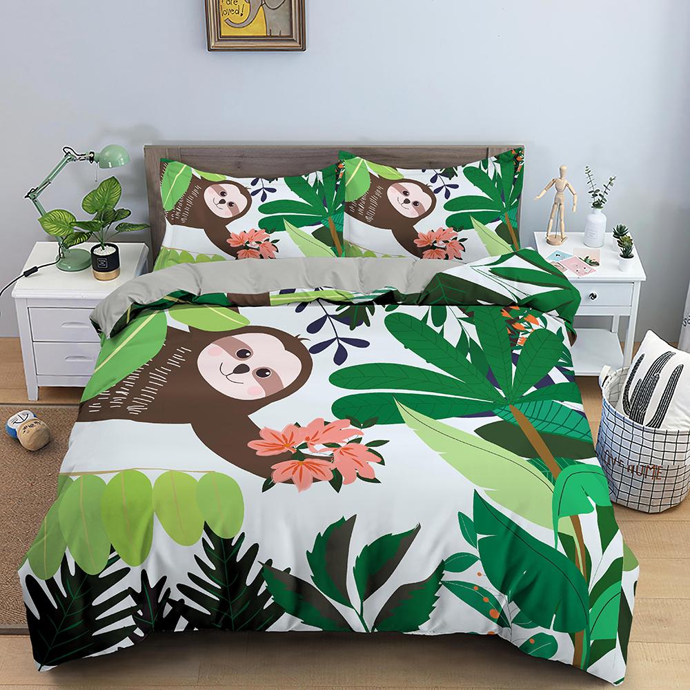 Tree Sloth Bedding Set Boys Girls Twin Queen Size Duvet Cover Pillowcase Bed Kids Adult Fashion Home Textileextile
