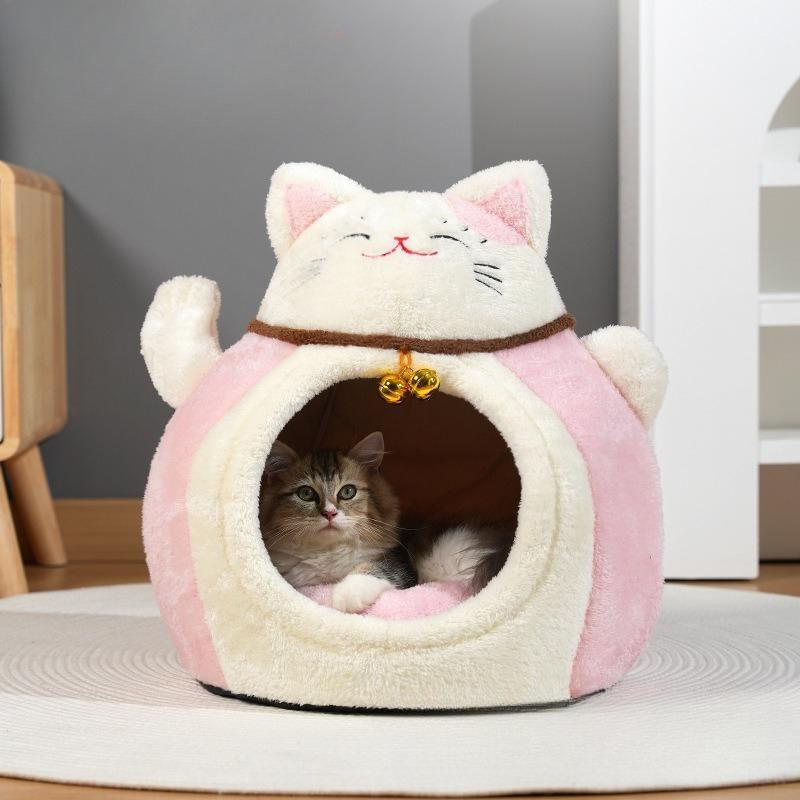 

Cat Bed for Indoor Cats - Maneki Neko Cat Cave Bed,Super Soft Calming Pet Bed for Kitten&Puppy,Small Dog,Warm Plush,cat Hideaway M рожевий