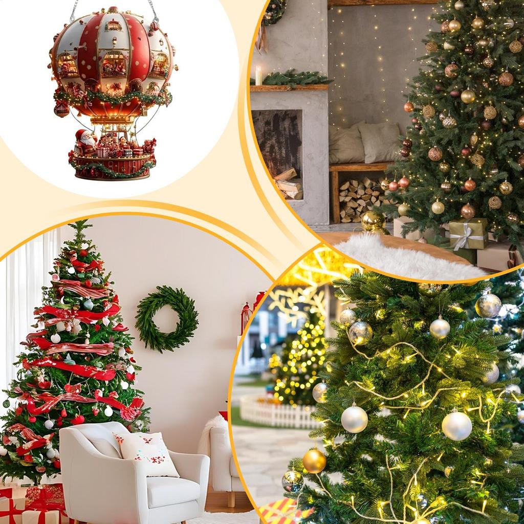2D Santa Hot Air Balloon Acrylic Christmas Decorations Fantasy Indoor Decoration Sunlight Catching Art Tabletop Scenery Ornament