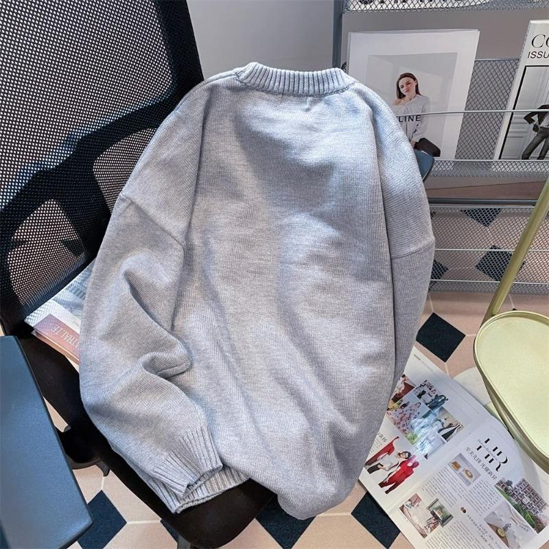 Dámský svetr žakárový s malým psem s kulatým výstřihem a dlouhým rukávem pletený svetr korejský styl roztomilý volný ležérní dámský pulovr top