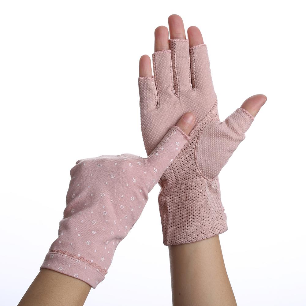 New Fashion Women's Cotton Dot Summer Fingerless Half Finger Anti-Skid Sun Protection Printing anti-UV Thin Short Driving Gloves