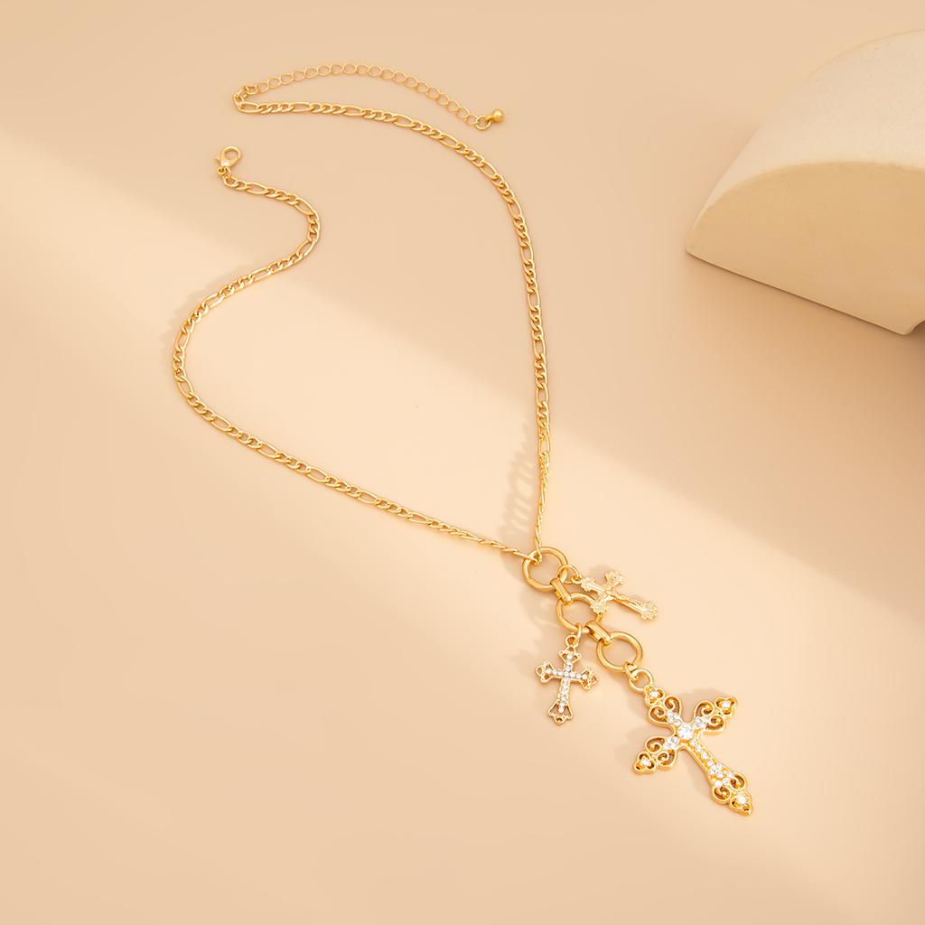 Vintage Alloy With Diamonds Cross Necklace Influx Of Women Metal Chain Necklace