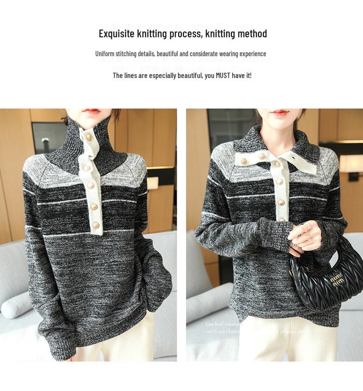 2025 Autumn/Winter Women's Elegant Soft Wool Lapel Sweater - 3-Ply Thick, Loose Fit, Slimming Design