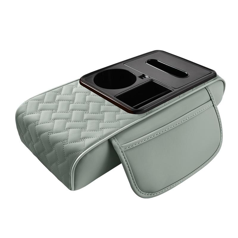 A-Segment Compact Car Armrest Box & Cup Holder Mat with Tissue Storage and Heightening Pad
