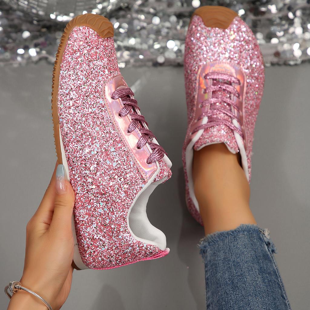 Fashion Women Flat Sneakers Mesh Lace Up Platform Sneakers Plus Size Fashion Outdoor Sneakers Woman Casual Bling Vulcanized Shoes Women