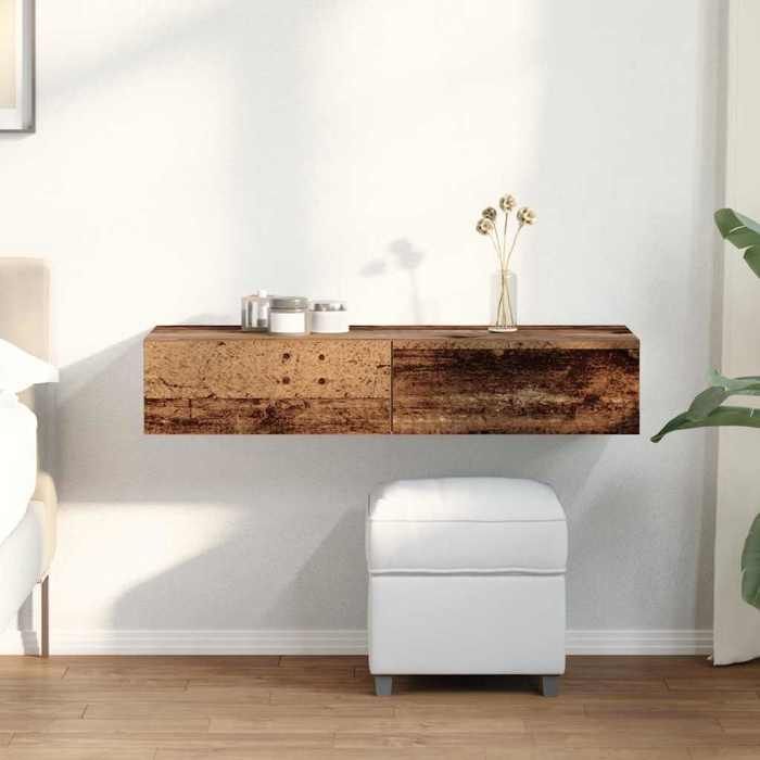 VidaXL Étagère murale avec tiroirs vieux bois bois d'ingénierie, étagère murale avec armoire, meuble de rangement mural, 859993
