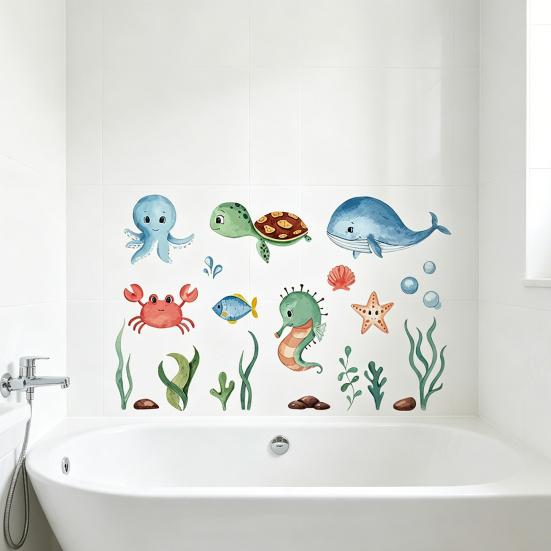 2 Sheets Non Slip Bathtub Stickers Cute Ocean Creature Sticker Self Adhesive Bath Tub