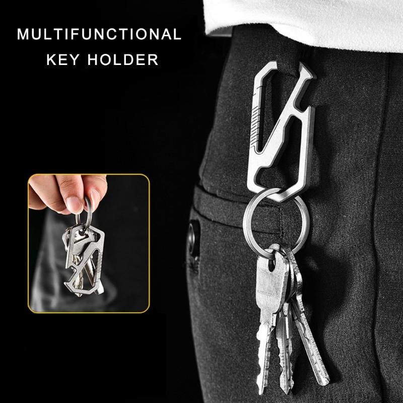 Titaniums Alloy Keychains Clip Waist Hanging Keychain Buckles with Bottle Opener Pocket Outdoor Tool Key Holder