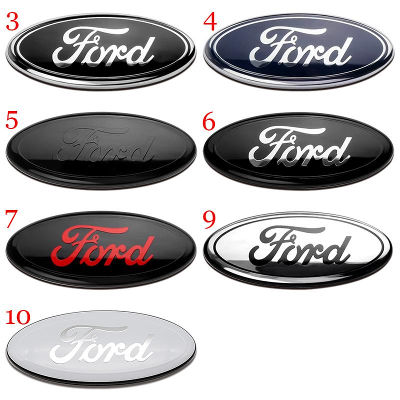 HFVS5 Car Front Grill Badges Logo Sticker Rear Trunk Emblem Lid Covers For Ford Ecosport Mustang Kuga Fiesta Fusion Focus 2 3 4 Mondeo