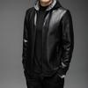 Velvet thickened leather jacket men's autumn and winter new hooded soft leather jacket jacket men's casual loose leather jacket men's clothing