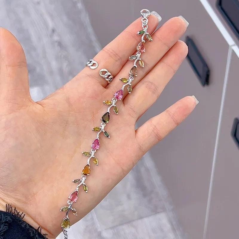 SACE GEMS 925 Sterling Silver 5*7MM Natural Tourmaline Gemstone Bracelrts for Women Engagement Cocktail Party Fine Jewelry