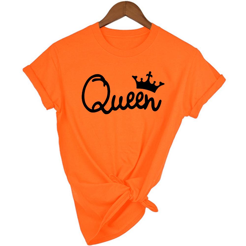 Queen Couples Women T Shirt Crown Printing Couple Clothes Summer Clothing Casual Round Neck Tops