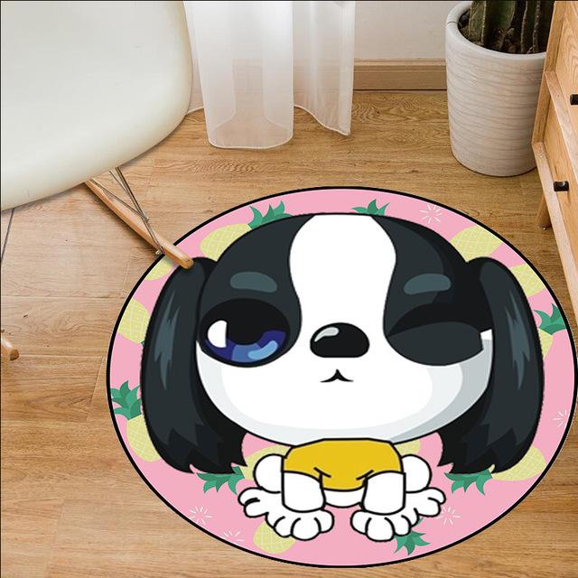 Cute Puppy Round Carpet Computer Chair Mat Hanging Basket Mat Carpet Print Cartoon Children Crawling Carpet Bedroom Decoration