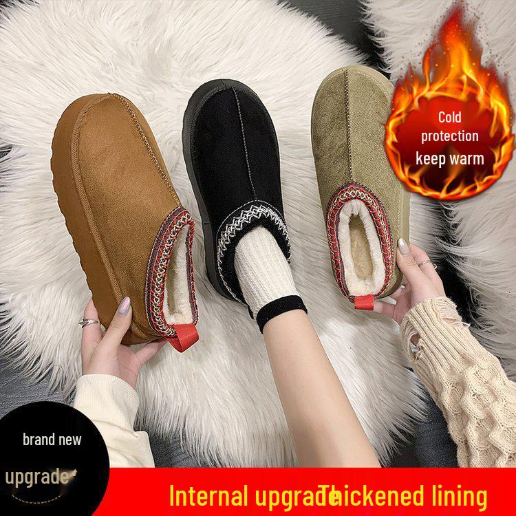 Women's Size 43 Plus Velvet Fur Warm Snow Boots - Thick Sole, Backless, Cotton Slippers