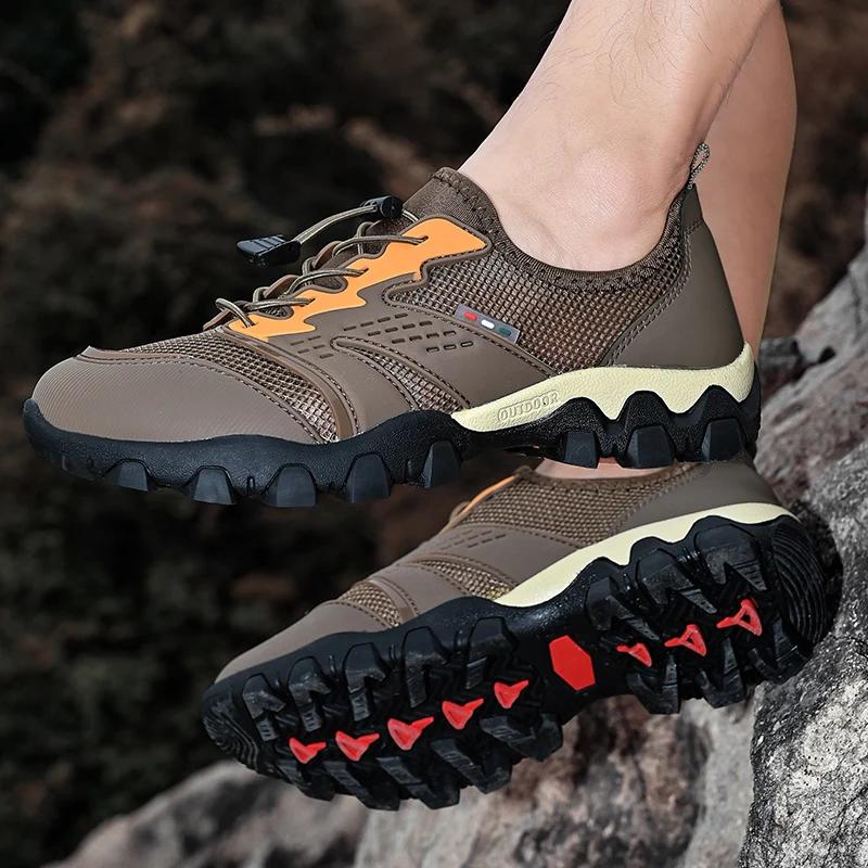 Mesh Men Shoes Summer Outdoor Quick Drying Hiking Shoes Hollowed Out Breathable Anti Slip One Foot Barefoot Casual Sports Shoes