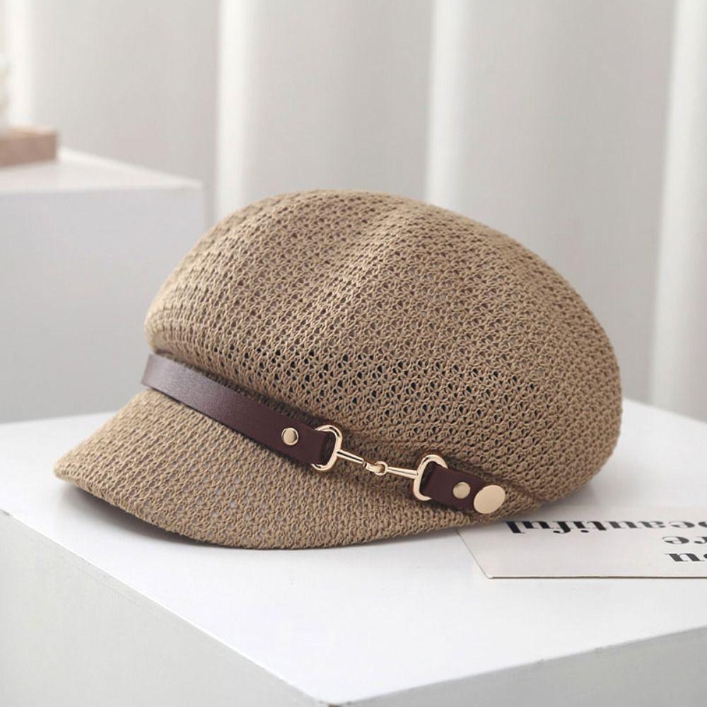 Korean Style Octagonal Hat Newsboy Cap Painter Hat Fashion Hollow Weave Beret  Spring Summer