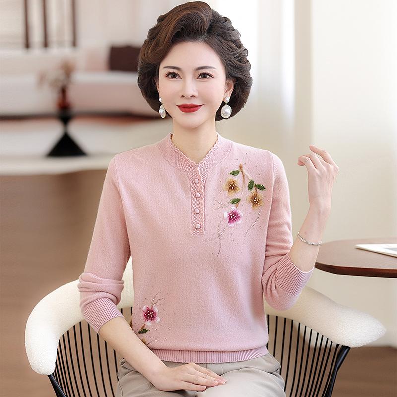 100% Wool Winter Sweater: New 2026 Style for Mom, Middle-Aged & Elderly Women's Warm Knit Top