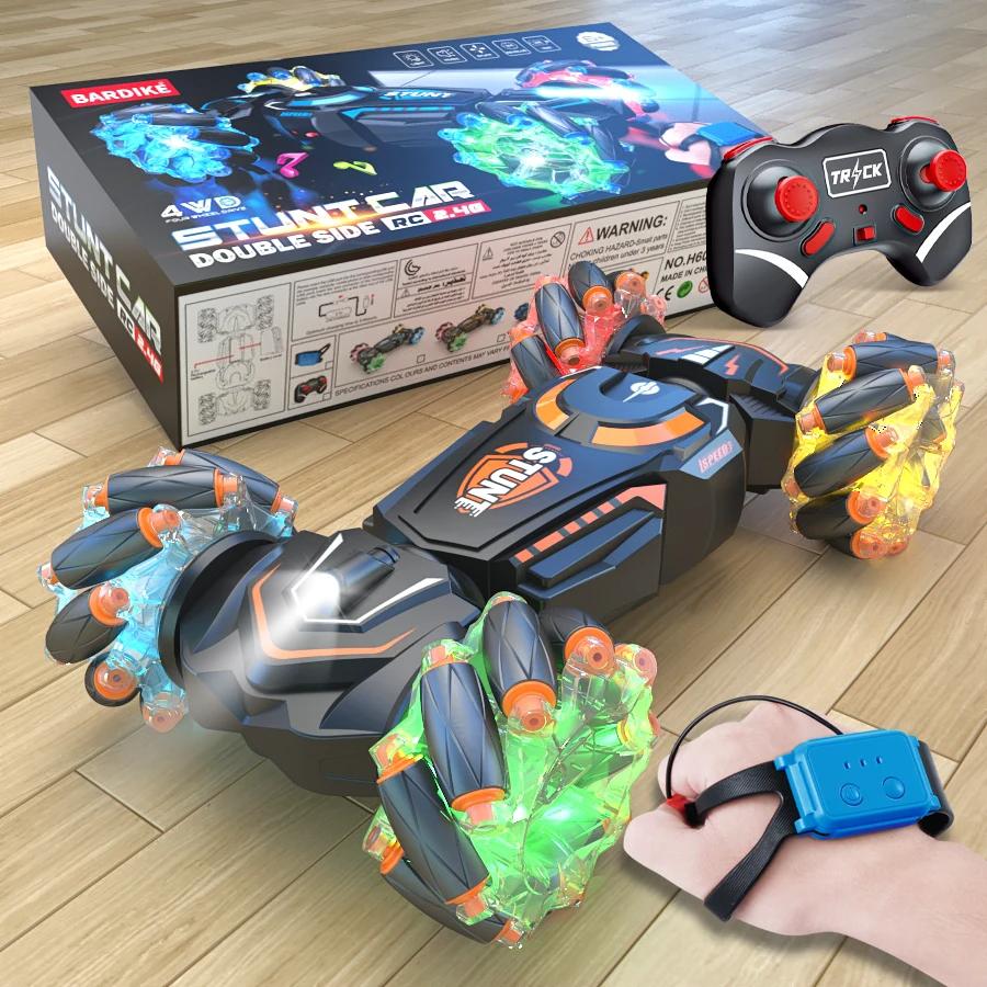 4WD RC Stunt Car, 2.4G Wireless Remote Control Cars with RC Watch Gesture Sensor LED Rotation Drift, Gift Electronic Toy for Kids Boys