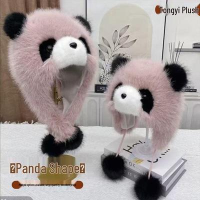 Acogedor Gorro de Peluche de Invierno para Padres e Hijos con Diseño de Panda y Protección para las Orejas - Grueso, Cortavientos y Adorablemente Caricaturesco