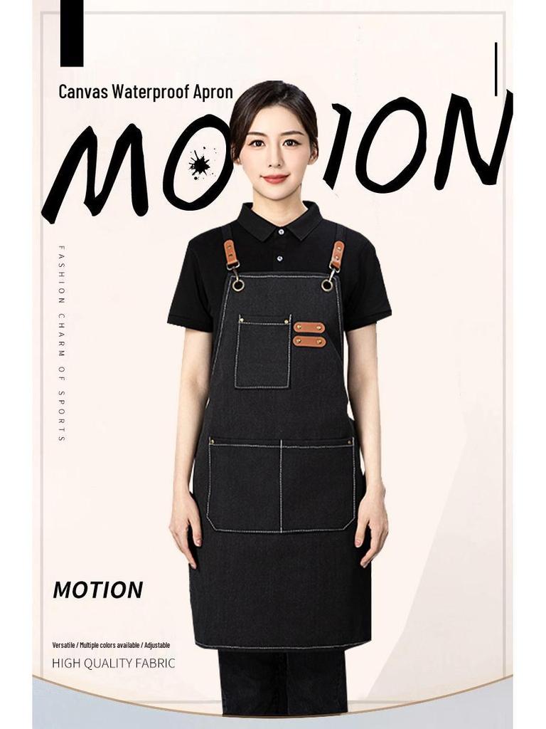 Waterproof Canvas Waist Apron with Logo Printing for Cafes and Restaurants