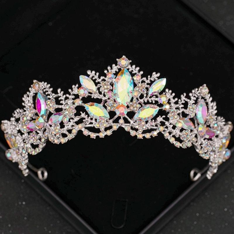 Silver Ab Crystal Tiaras and Crowns Headband for Women Rhinestone Diadem Bridal Wedding Hair Accessories Jewelry Crown Tiara
