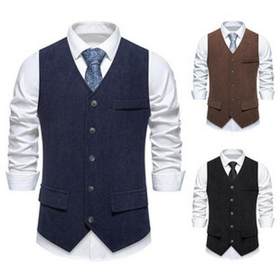 European & American Men's Retro Herringbone Wool Vest - British Style Single-Breasted Casual Waistcoat