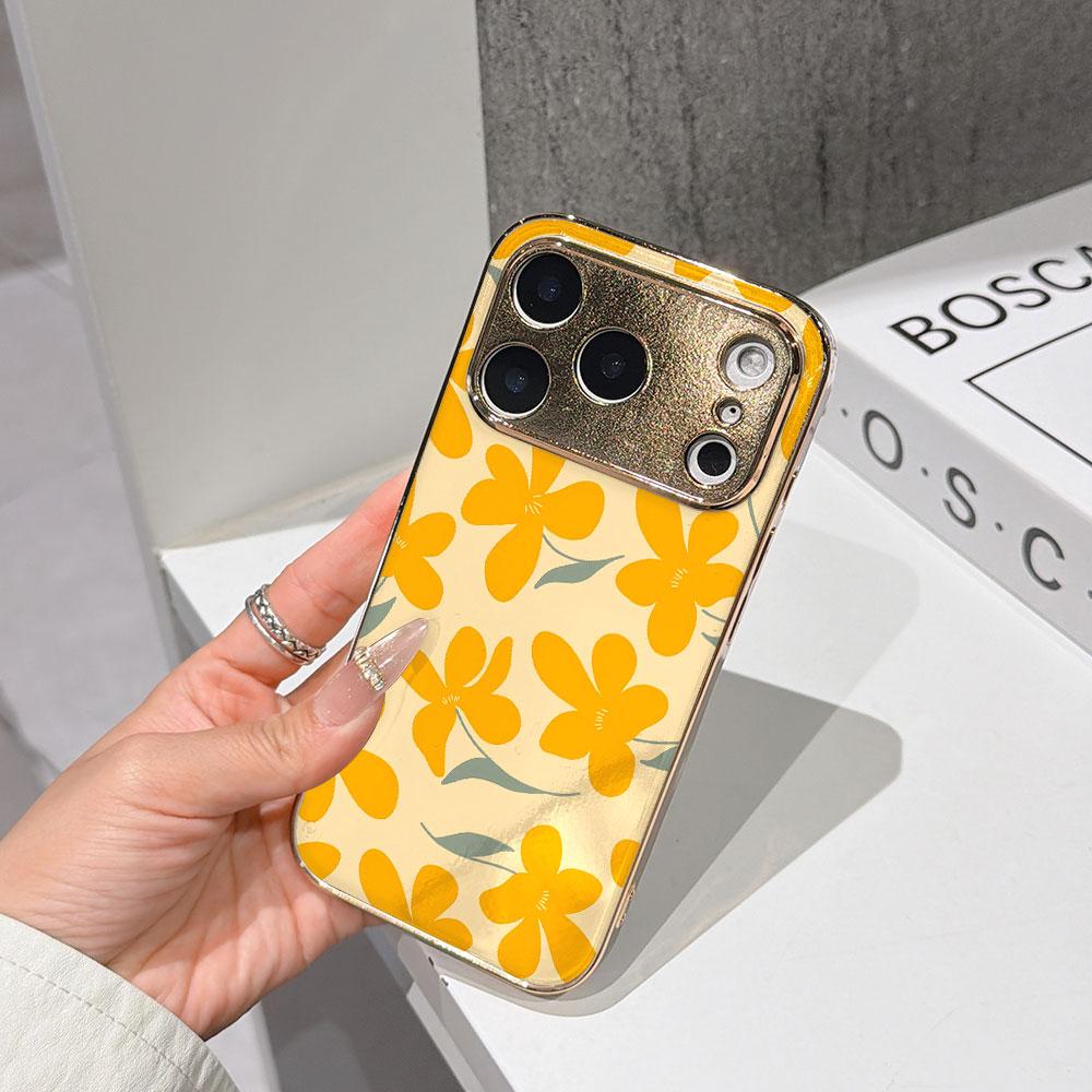 

Lucky Start Phone Case For iPhone 17 16 15 14 13 12 11 Pro Max 16E Gold Electroplated glass shell Sunny Blossoms Cover IPHONE11PRO
