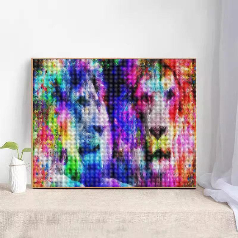 Diamond Painting Colorful Lion Full Round Diamond Embroidery Animal Cross Stitch Picture Of Rhinestone Home Decor 30x40cm/12x16inch