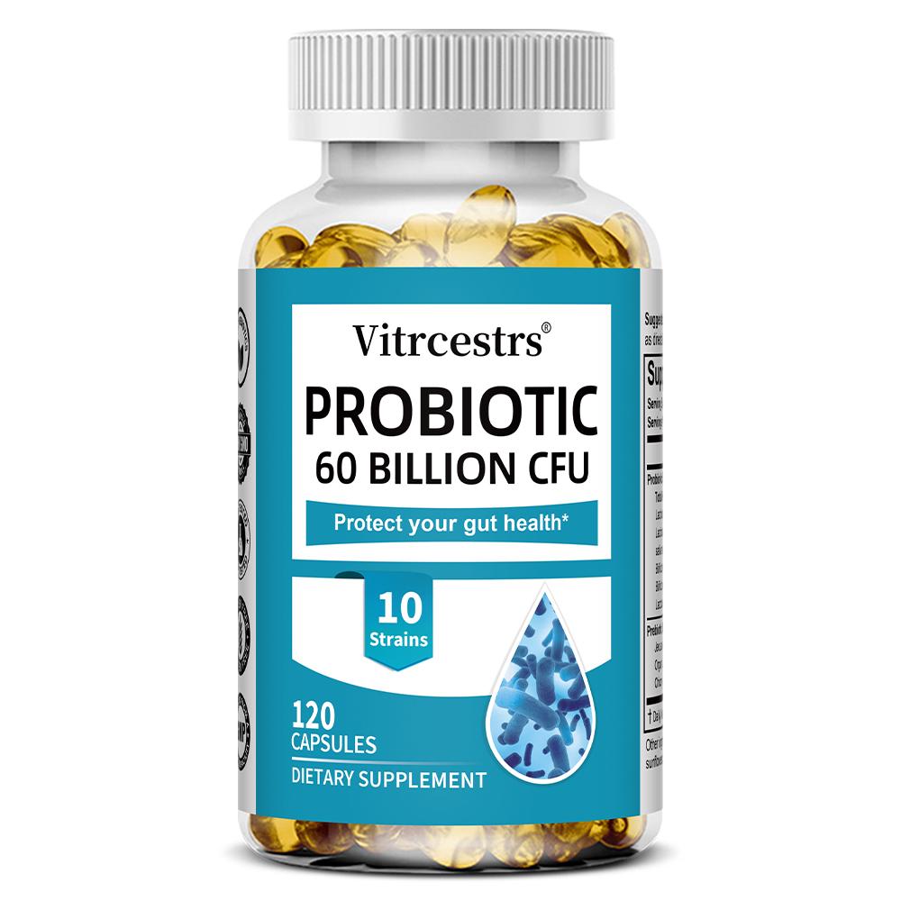 Probiotic 60 Billion Cfu Dietary Supplement, With Prebiotic Blend, 120 Softgels Per Bottle 120 Capsules