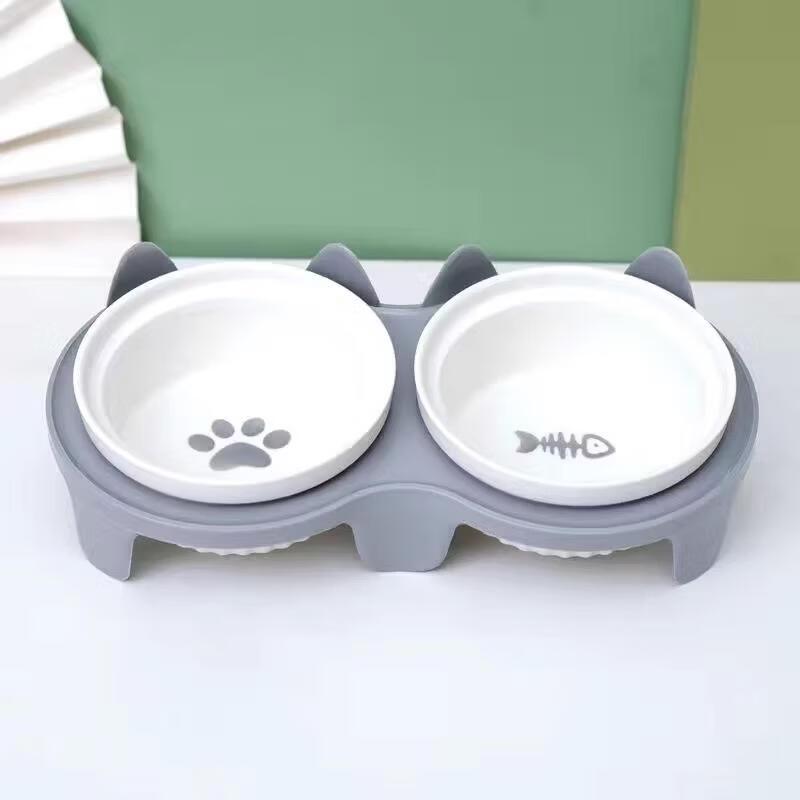 Керамическая наклонная двойная миска для кошек JINGRUIXIANG