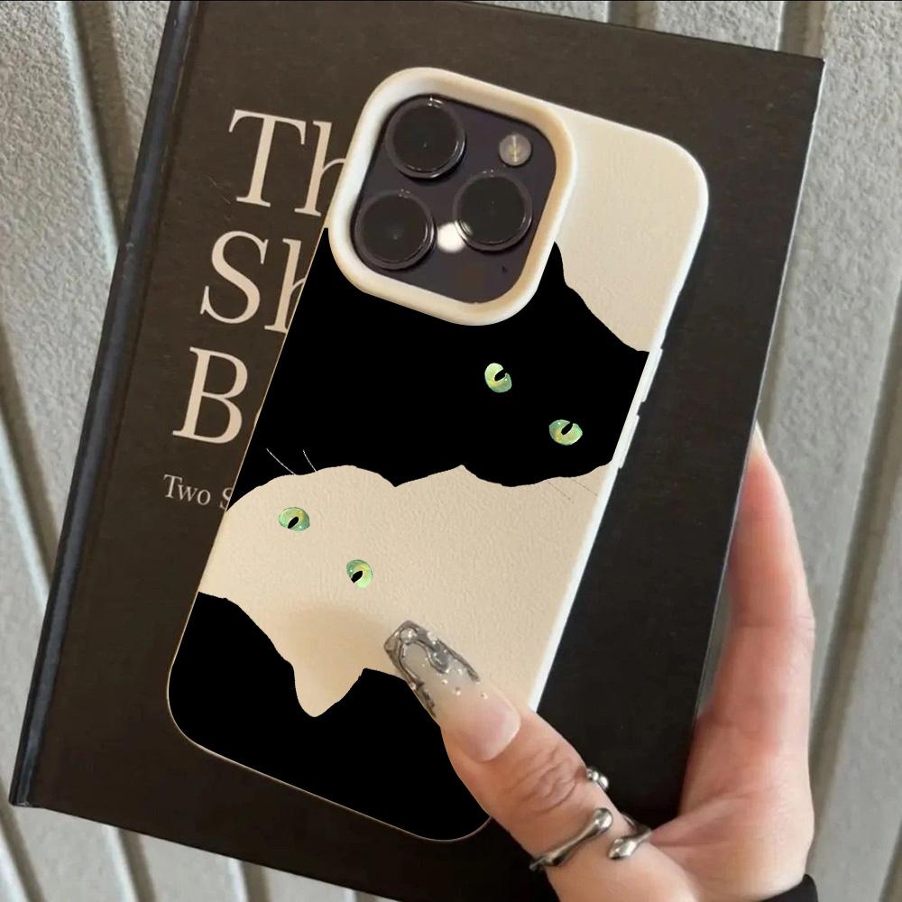 HOT Cartoon Black Cat Cool Lichee Leather Pattern Phone Case For Redmi Note 14 13 12 11 10 9 8 Pro Plus 4G 5G Shockproof Cover