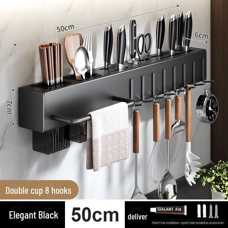 Wall-Mounted Multifunctional Kitchen Rack: Thickened Knife, Chopstick & Vegetable Knife Holder, Punch-Free Storage