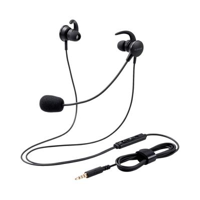 Elecom Wired Headset, 3.5mm 4-Pole Mini Plug, with Microphone, In-Ear, Binaural, with Conversion Cable (4-Pole To 3-Pole), Black, HS-EP15TBK