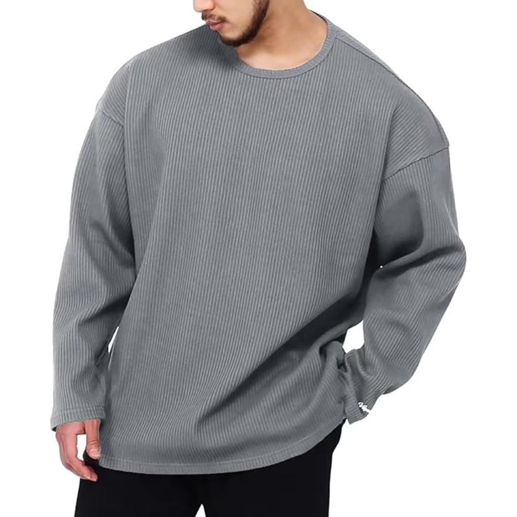 Mechieng Long Sleeve T-Shirt, Solid Cotton, Training Wear, Sweatshirt, Plus Size, Light Gray, Size L