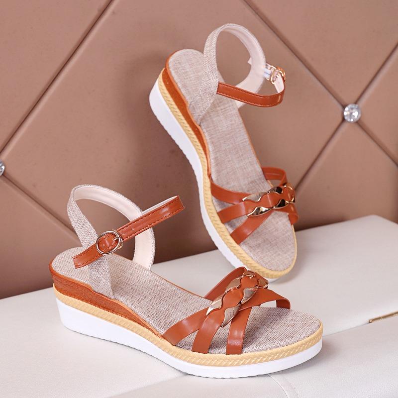 

Мода 2025 Легкие сандалии на платформе с ремешком на щиколотке Женские удобные нескользящие пляжные туфли 36 коричневый