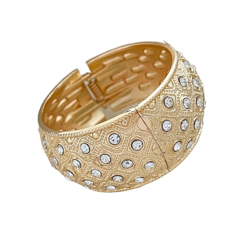 Wide Exaggerated Bangle Metal Rhinestone Inlay Bangle Metal Geometric Bracelets  Women Girls