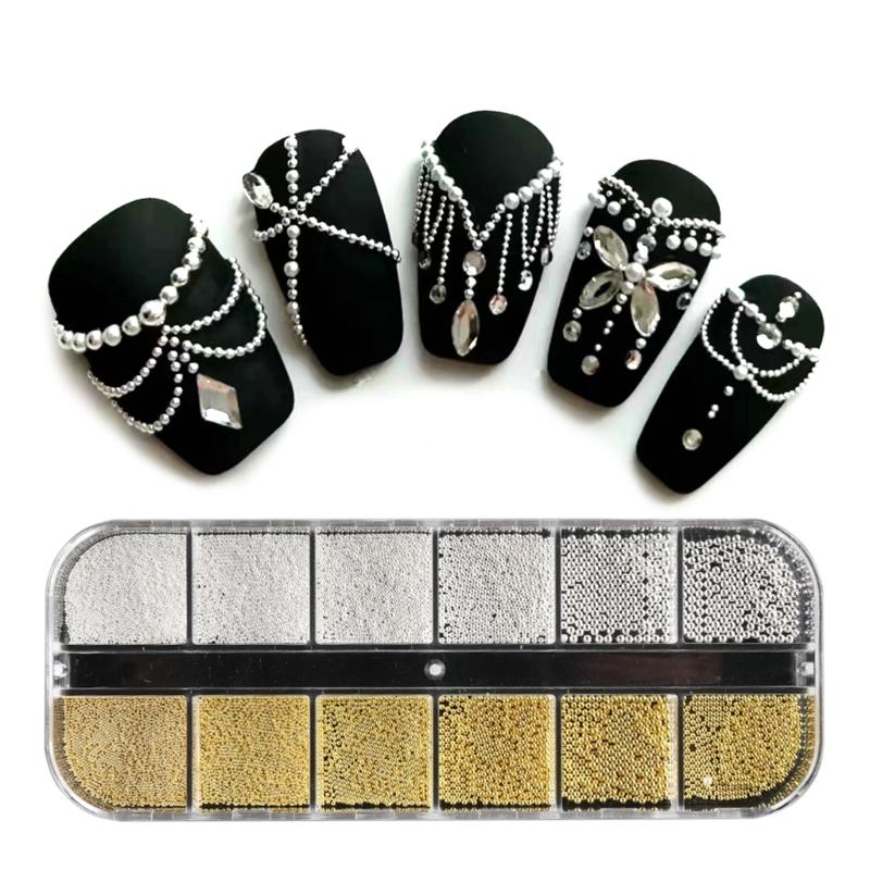 Multi-Size Nail Caviar Beads for Nails 3D Nail Art Decorations Micro Mini Metal Nail Beads Design DIY Nail Jewelry Beads