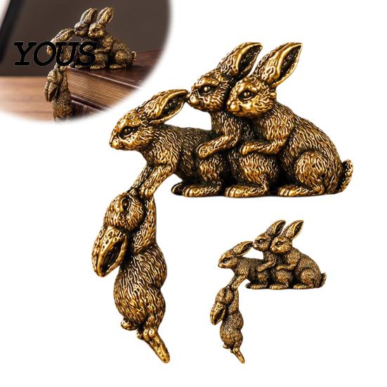 Künstlerischer Arbeitszimmer-Akzent Liebevolle Hasenfamilien-Figur, Vintage-Bronze-Metall-Hase-Statue, Einzigartige Sammler-Tierfiguren Hängendes Regal