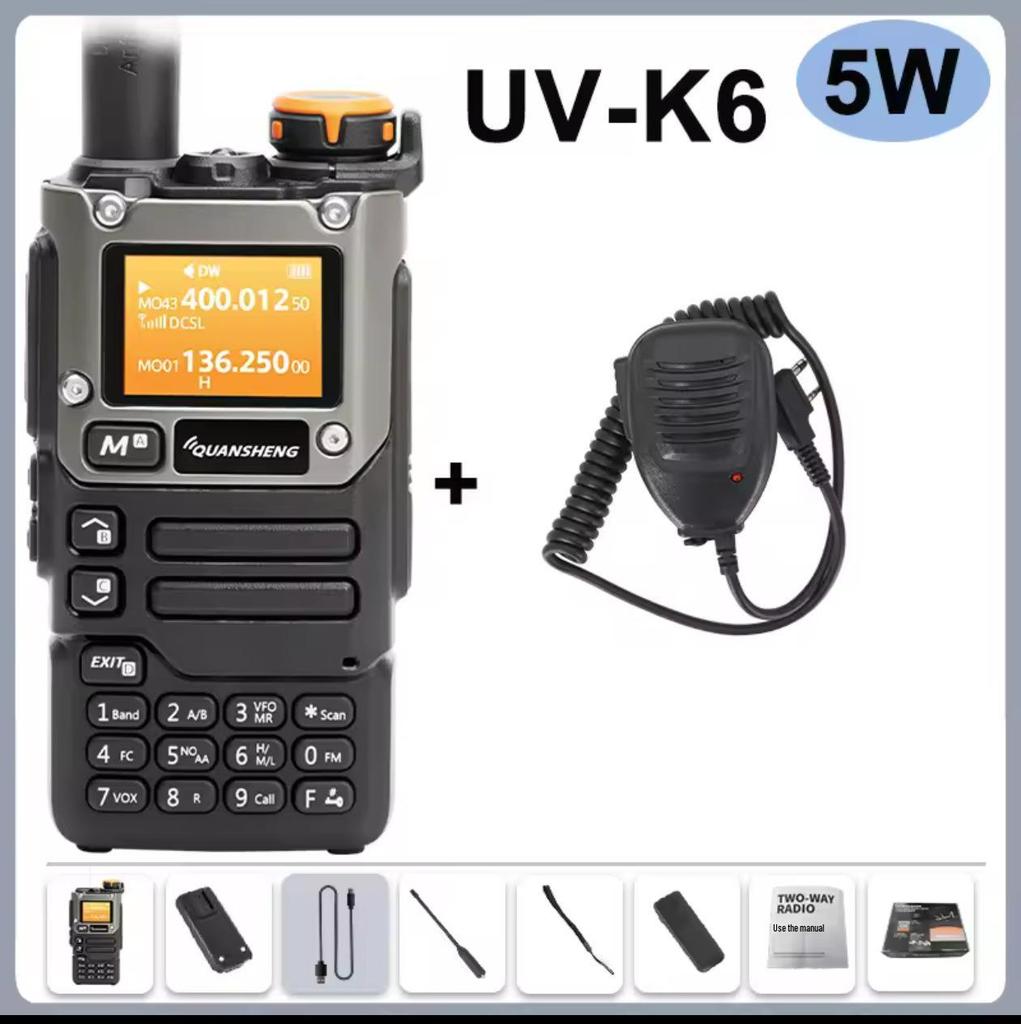Quansheng UV-K6 Walkie-Talkie UV-K5, Aviation Multi-Band, One-Key Frequency Pairing, Bilingual English/Chinese.