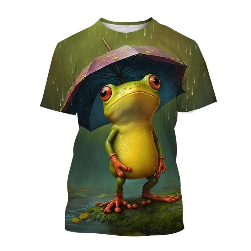 3D Printed Cute Frog T Shirt for Men Cartoon Animal Pattern Tees Summer Casual Loose Round Neck T-Shirts Unisex Street Tops