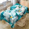 1pc Turquoise Floral Tablecloth with Water Droplet Design - Vibrant Polyester Rectangular Table Cover for Indoor & Outdoor Dining, Perfect for Home Ki