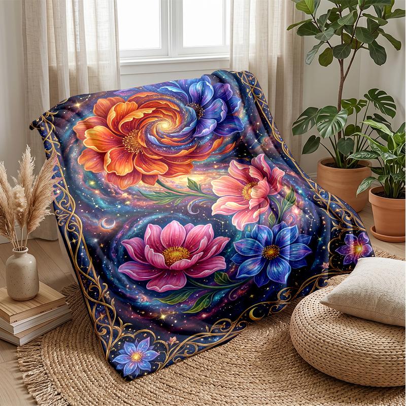 Galaxy Flower Art Theme blanket Lightweight Warm Flannel Blanket Decorative Throw Blanket for Home Decoration
